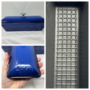 Lava Signature Enameled Cast-Iron Bread Terrine Pot Pan 3” X 10” Cobalt Blue EUC